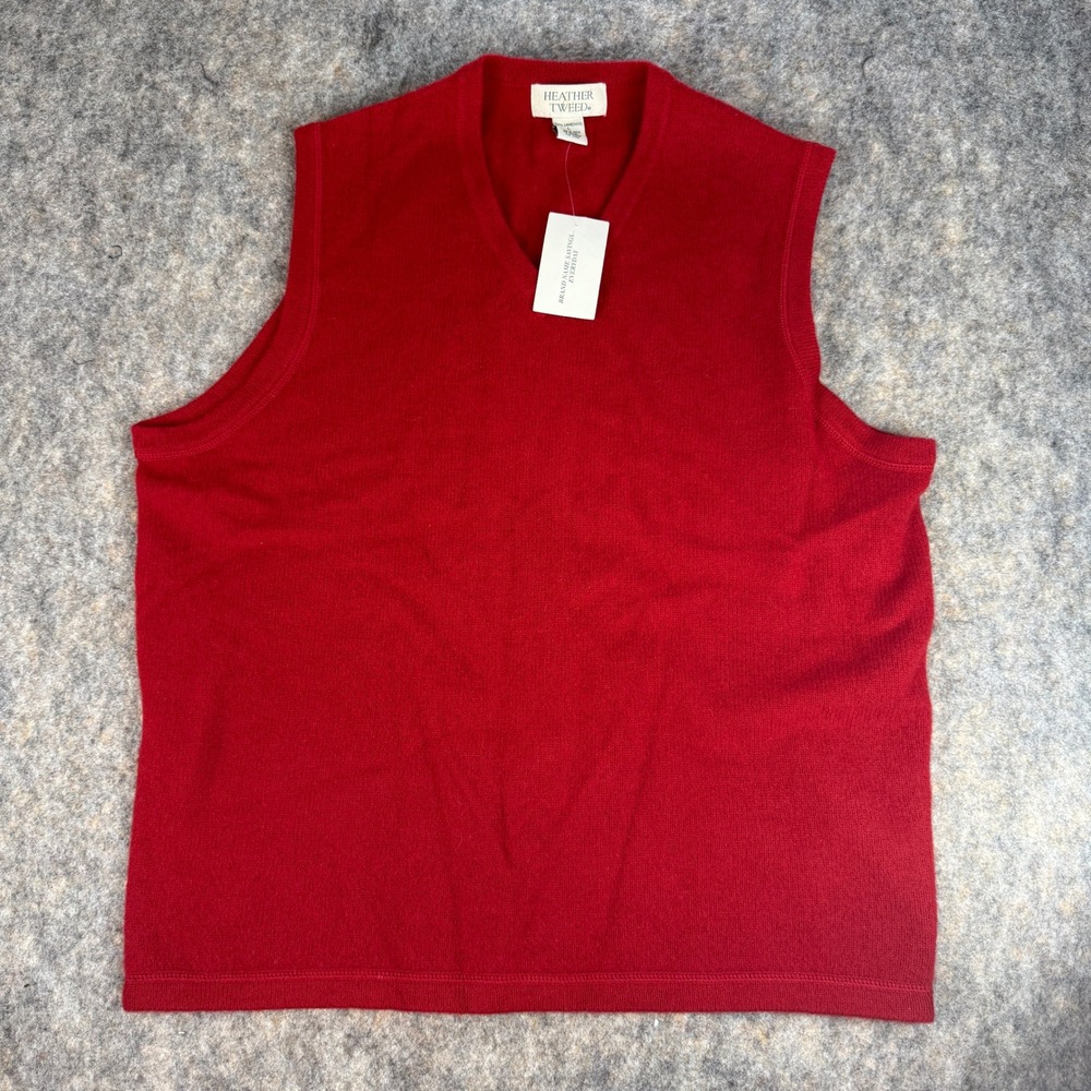 Heather Tweed Sweater Vest Mens Large Red 100% Lambswool V-Neck NWT